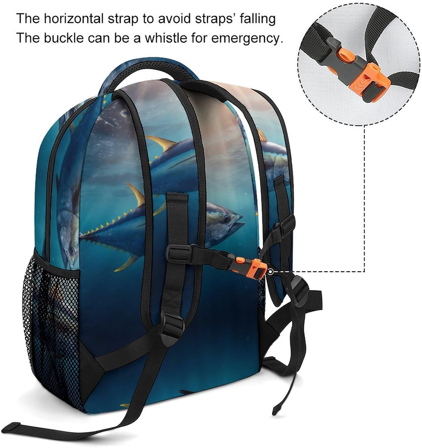 Tuna Fish in Ocean Novelty Backpack Lightweight Printed Daypacks image 3