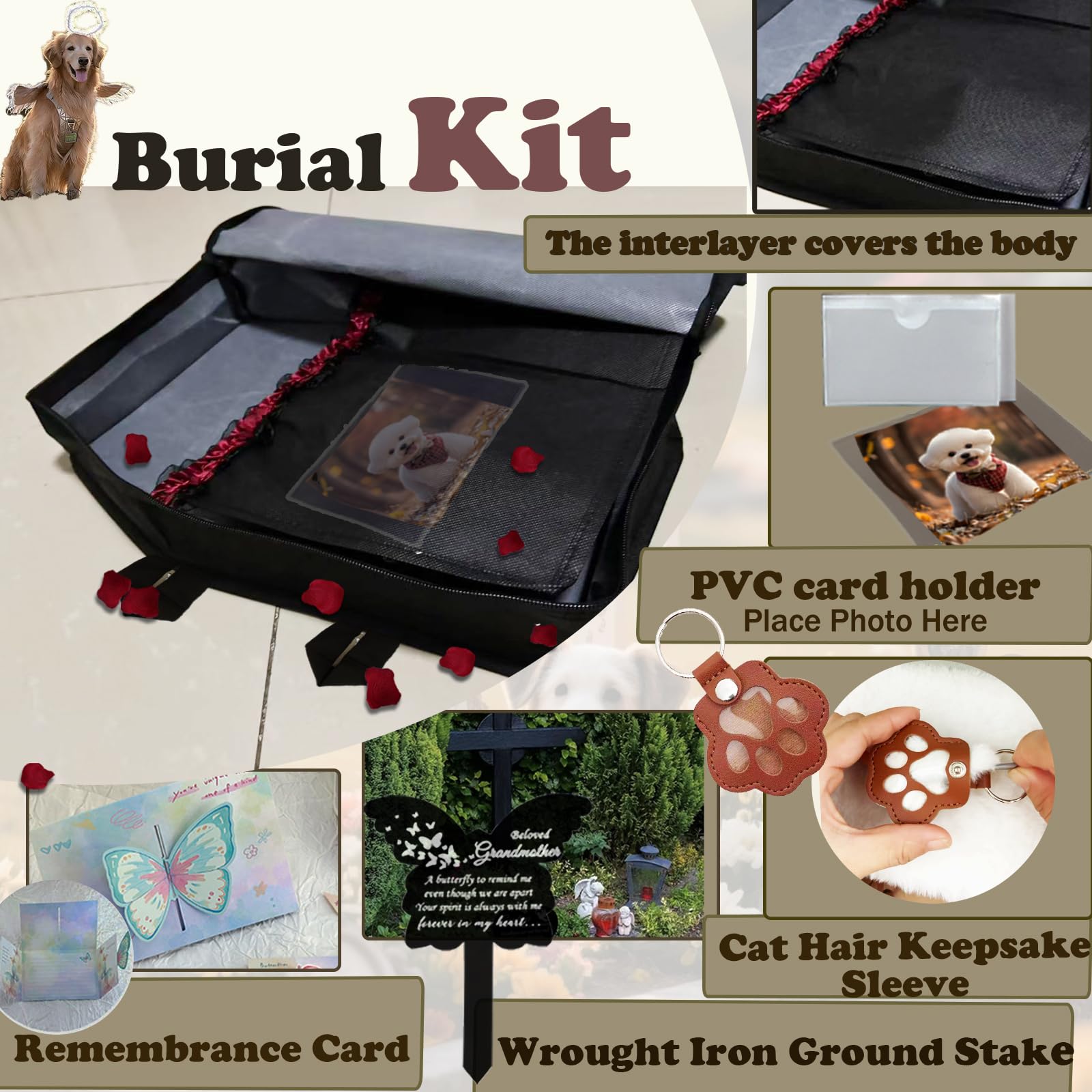 Haustier-Schatulle für Haustiere, umweltfreundlich, Begräbnis und Einäscherung, sicher und biologisch abbaubar, Begräbnis mit Anstand und Würde für Hunde, Katzen und Tiere (Schwarz, M)