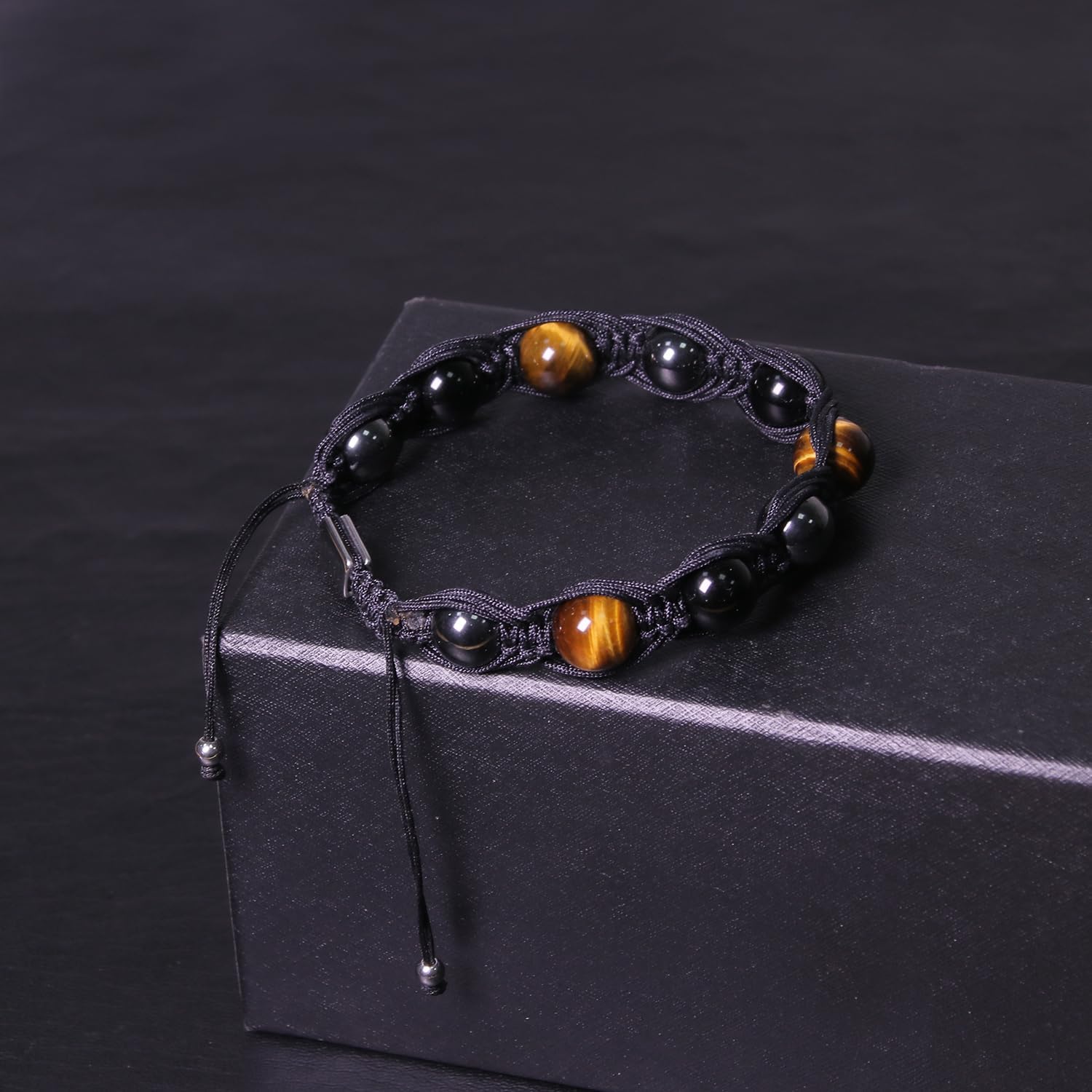 Protection Crystals Beads Bracelet for Men - Healing Stone Bracelet Triple Protection Beaded Bracelet Tiger Eye Obsidian Hematitie Energy Crystal Bracelets for Men Gifts for Him Stress Relief - Image 2