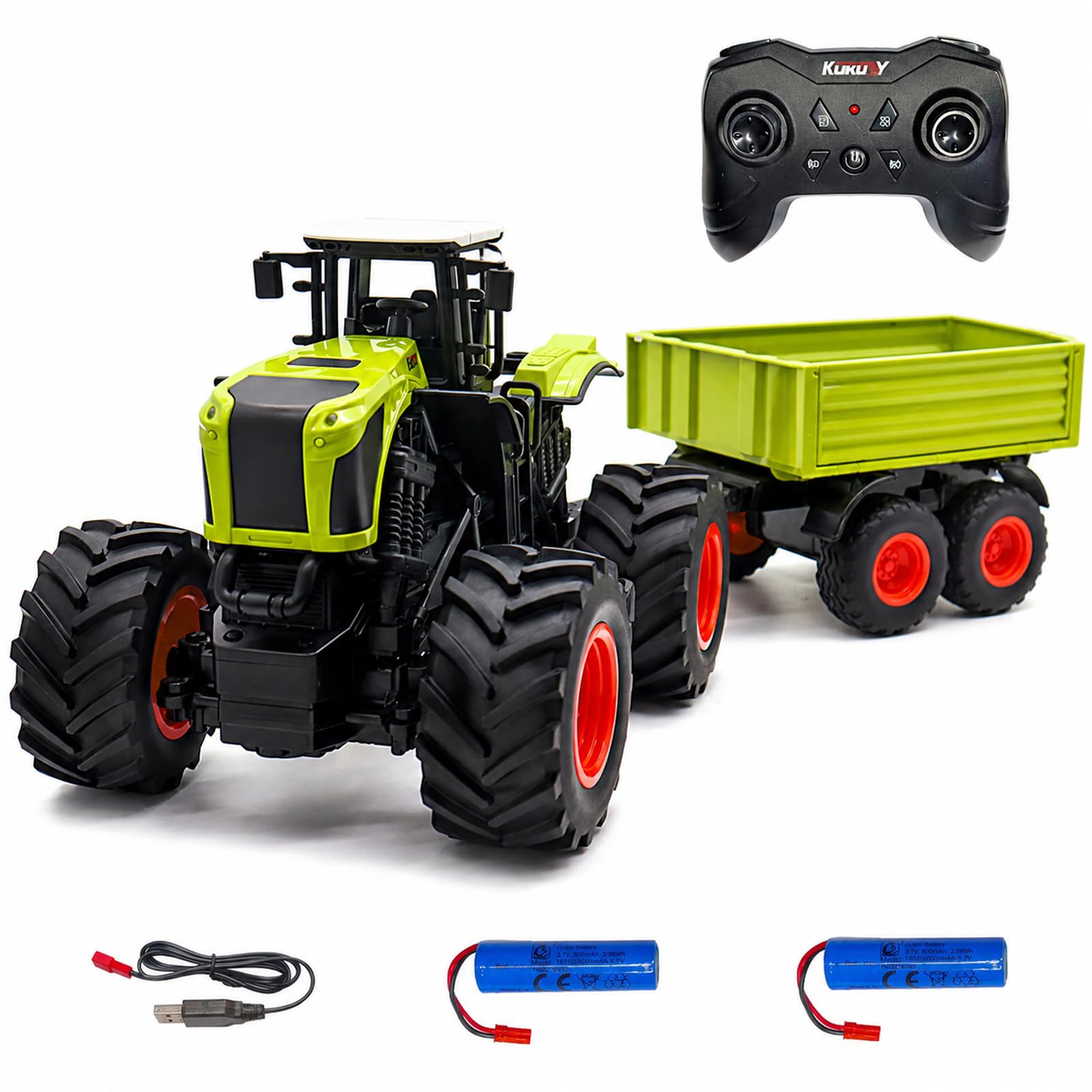 fisca Tractor teledirigido con remolque de elevación e inclinación, camión de juguete con sonido y luz, 6 tacos de madera, adecuado para niños y niñas a partir de 3, 4, 5 y 6 años, juguete de granja