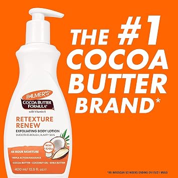 Palmer's Cocoa Butter Smooth Radiant Exfoliating Body Lotion (13.5oz) | Renews Rough & Bumpy Skin, Triple Blend of Radiance Activating Moisturizers + AHAs to Exfoliate, Soften Skin, 48hr Moisture