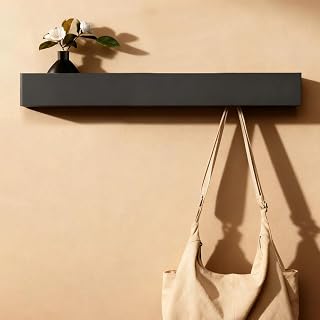 Wandgarderobe mit Ablage 60 cm, Garderobenleiste Schwarz mit 7 Haken | Holz-Meta