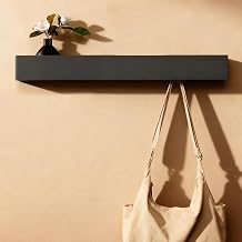 60 cm Wall Coat Rack with Shelf, Modern Coat Rack with 7 Concealed Coat Hooks, Black Coat Rack Wall for Hallway, Bedroom & Living Room, Jacket Holder Wall