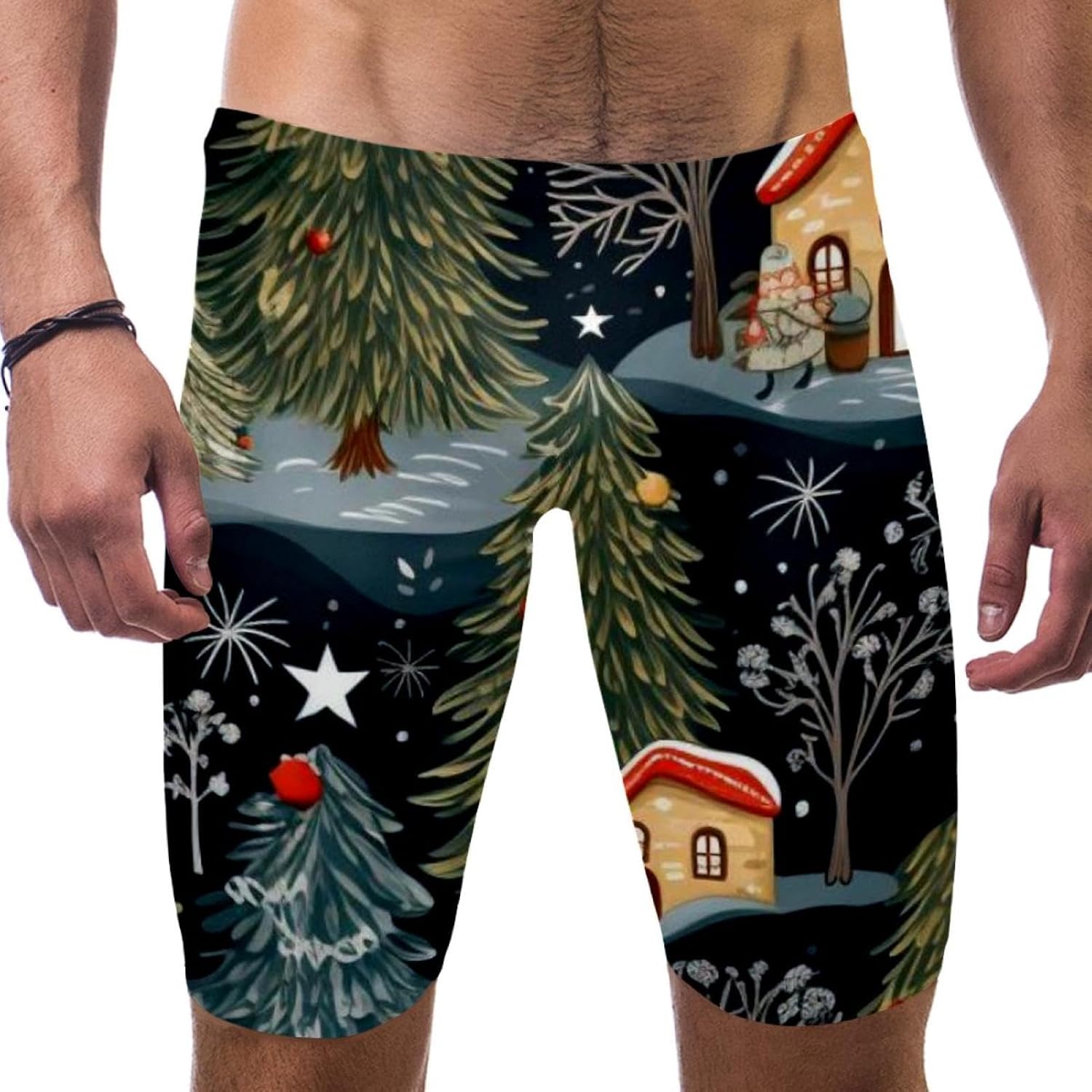 Christmas Elements Men's Swim Jammers for Training, Swim Shorts for Boy Dry Quick Youth Boys Jammer Swimwear
