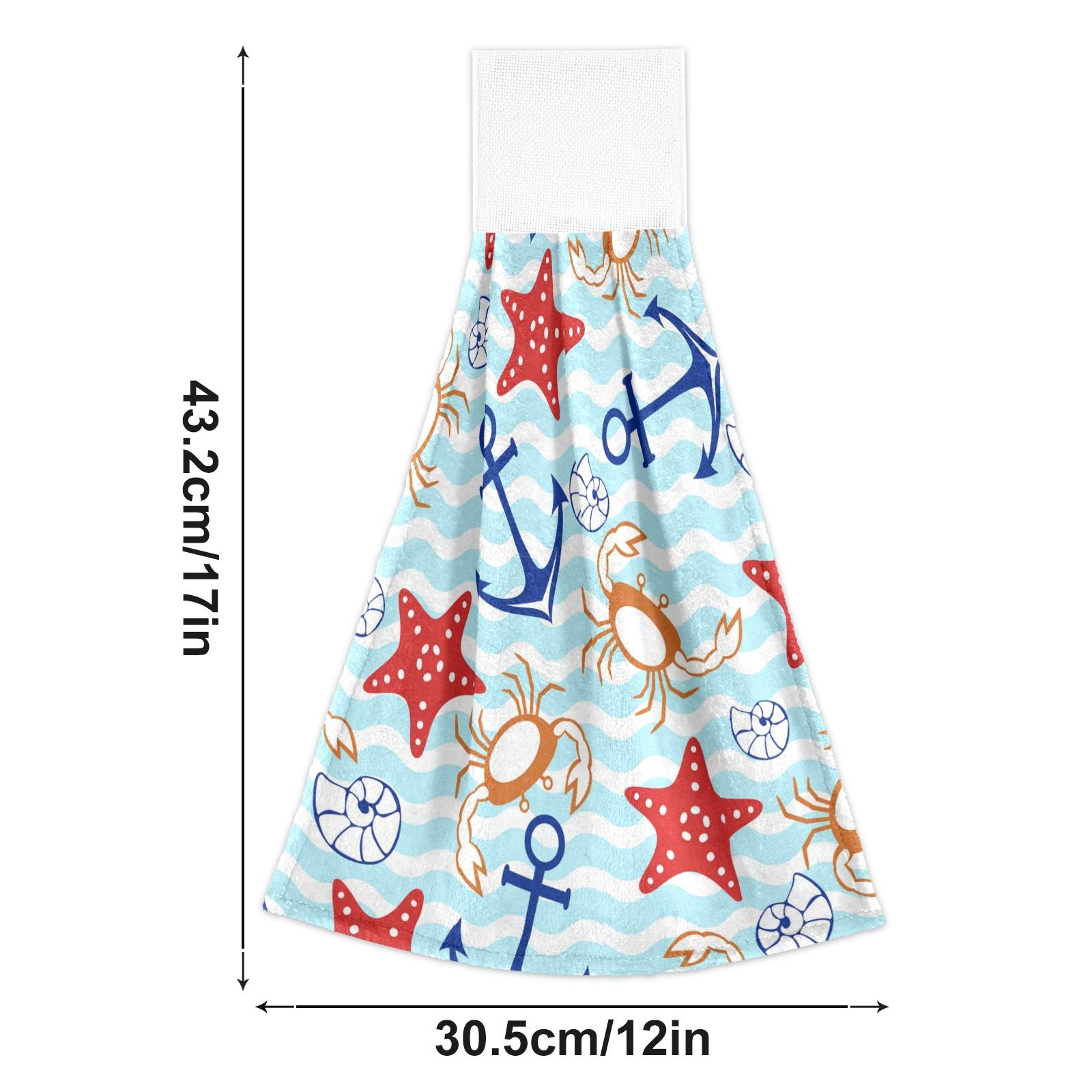 Set 2 Asciugamani Da Cucina In Velluto Corallo Blu Con Conchiglie E Stella Marina - 31x41 Cm - Con Velcro Per Appendere - 2