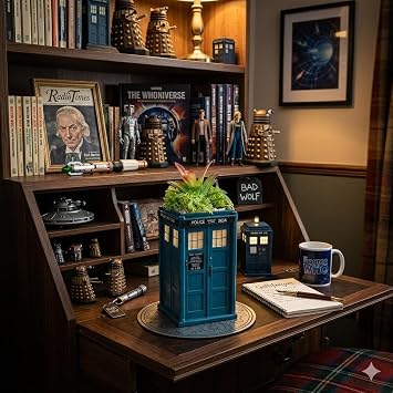 Doctor Who TARDIS Ceramic Planter - 6-Inch Blue Police Box Succulent Pot for Real or Faux Plants - Official BBC Time Lord Home Decor & Office Desk Accessory - Gift for Dr Who Fans, Teens & Adults