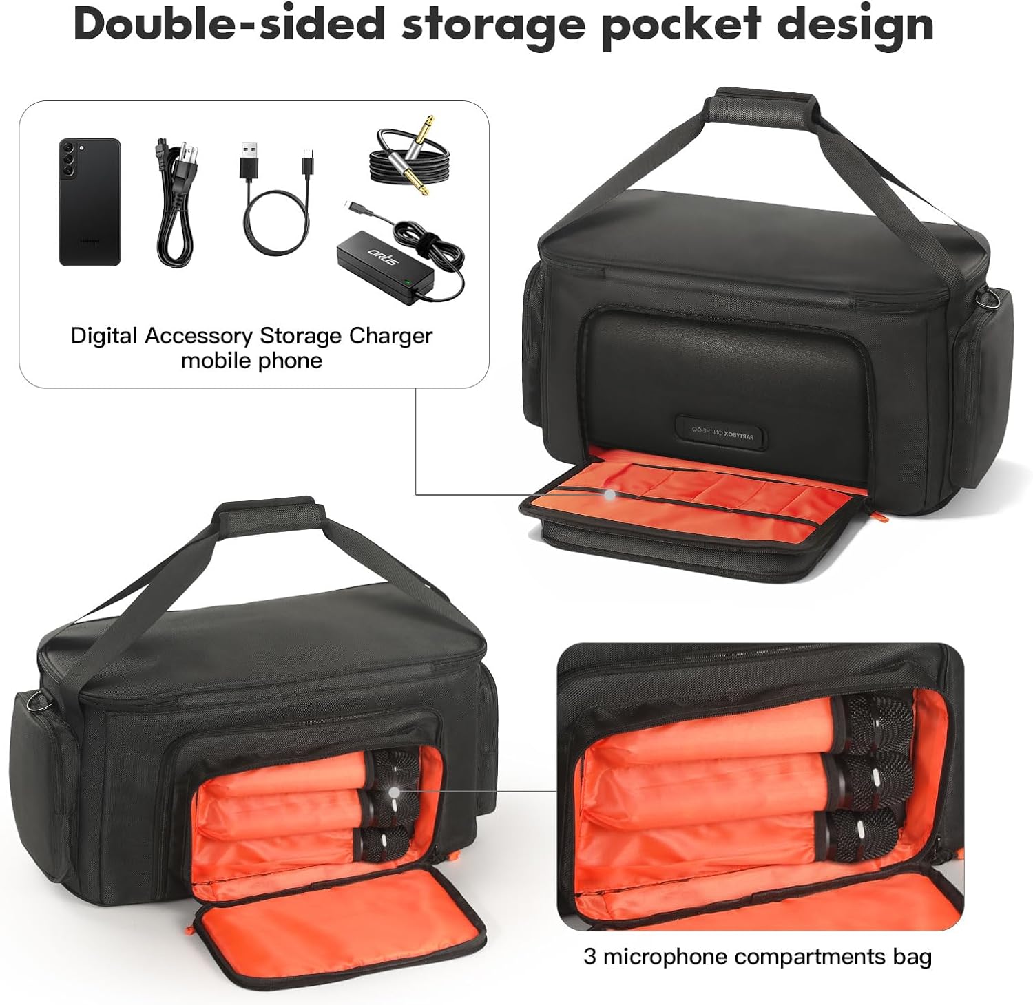 Carrying Case Compatible with JBL PartyBox On The Go Essential/On The Go/On The Go 2, Portable Travel Bag Compatible with JBL Boombox 3/4, with Adjustable Shoulder Strap & Multi-Pocket Design for Mic - Image 5