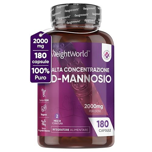 D Mannosio Puro 2000mg, 180 Capsule, 2 Mesi, Alto Dosaggio, Vegano e di Origine Naturale, D Mannosio, Integratore Mannosio Capsule Senza Additivi, DMannosio Polvere Pura Senza OGM e Glutine, D Mannose