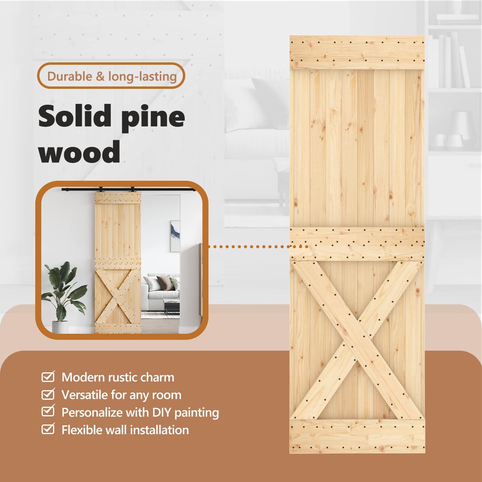 vidaXL Porte NARVIK Naturel 70 x 210 cm Bois de pin massif, Porte rectangulaire moderne, en pin massif, gain de place, séparation de pièces pratique, design contemporain
