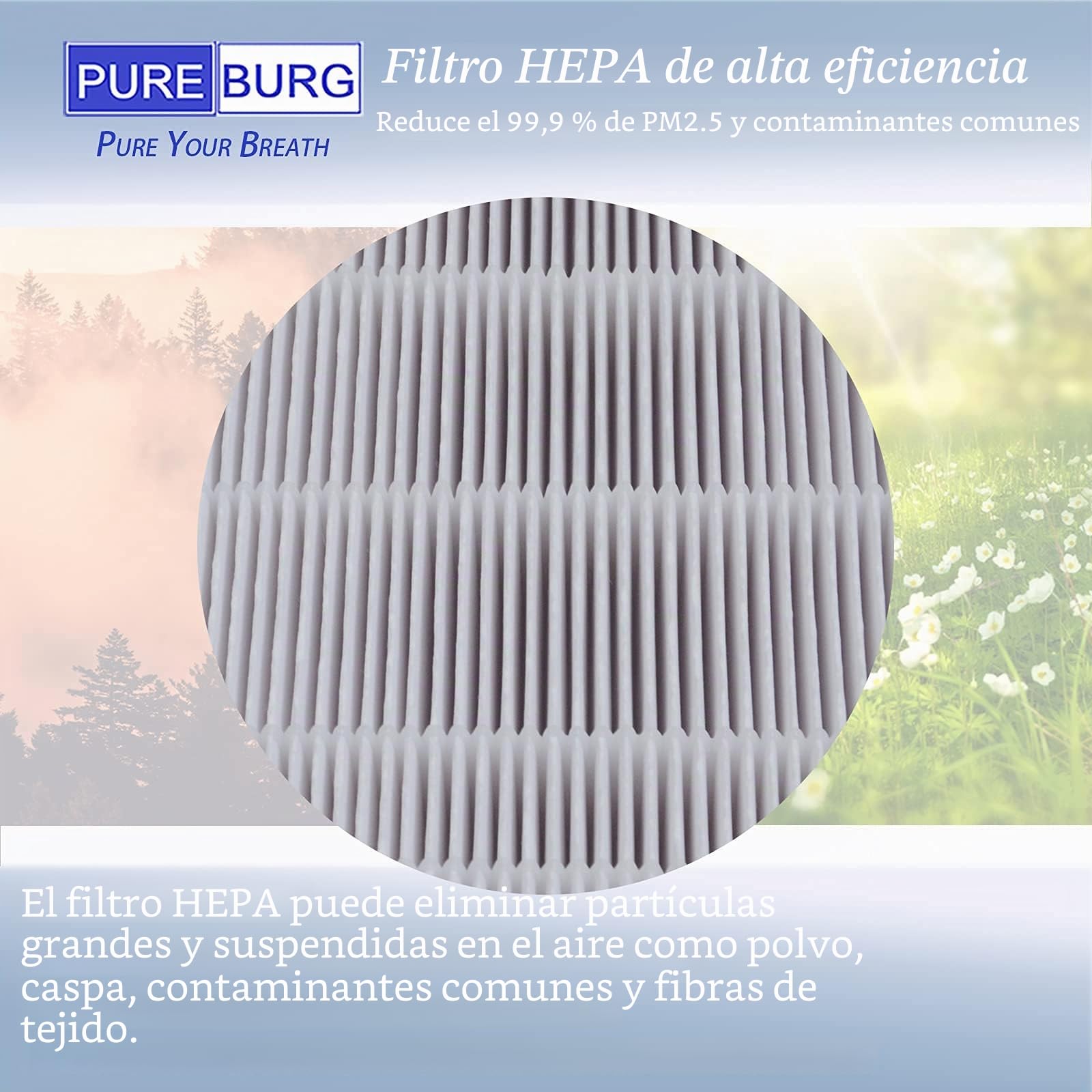 PUREBURG Paquete de 2 filtros de Repuesto HEPA 4 en 1 de Repuesto y 4 prefiltros compatibles con el purificador de Aire Duomishu ‎KJ203F-142
