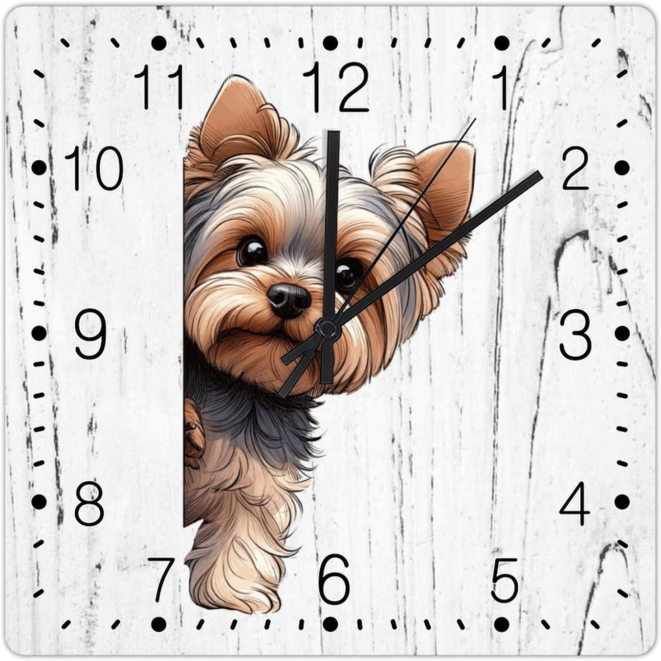 Yorkshire Terrier Clock Yorkshire Terrier Dog Peeking ASquare Corner Clock for Wall Gift for Dog Owner Square Wood Clocks Non-Ticking Silent Wall Clock for Home Living Room 12x12in