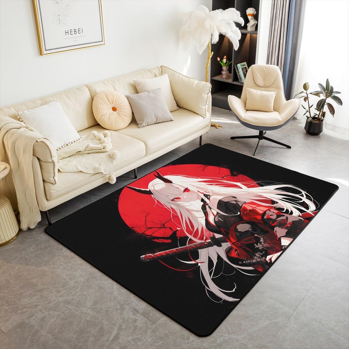 Erosebridal Kids Anime Girl Area Rug 4'11" x 3'3",Japanese Anime Carpet,Cartoon Girl Indoor Floor Mat for Boys Teens,Kawaii Japanese Animation Decorative Washable Rug,Non Shedding