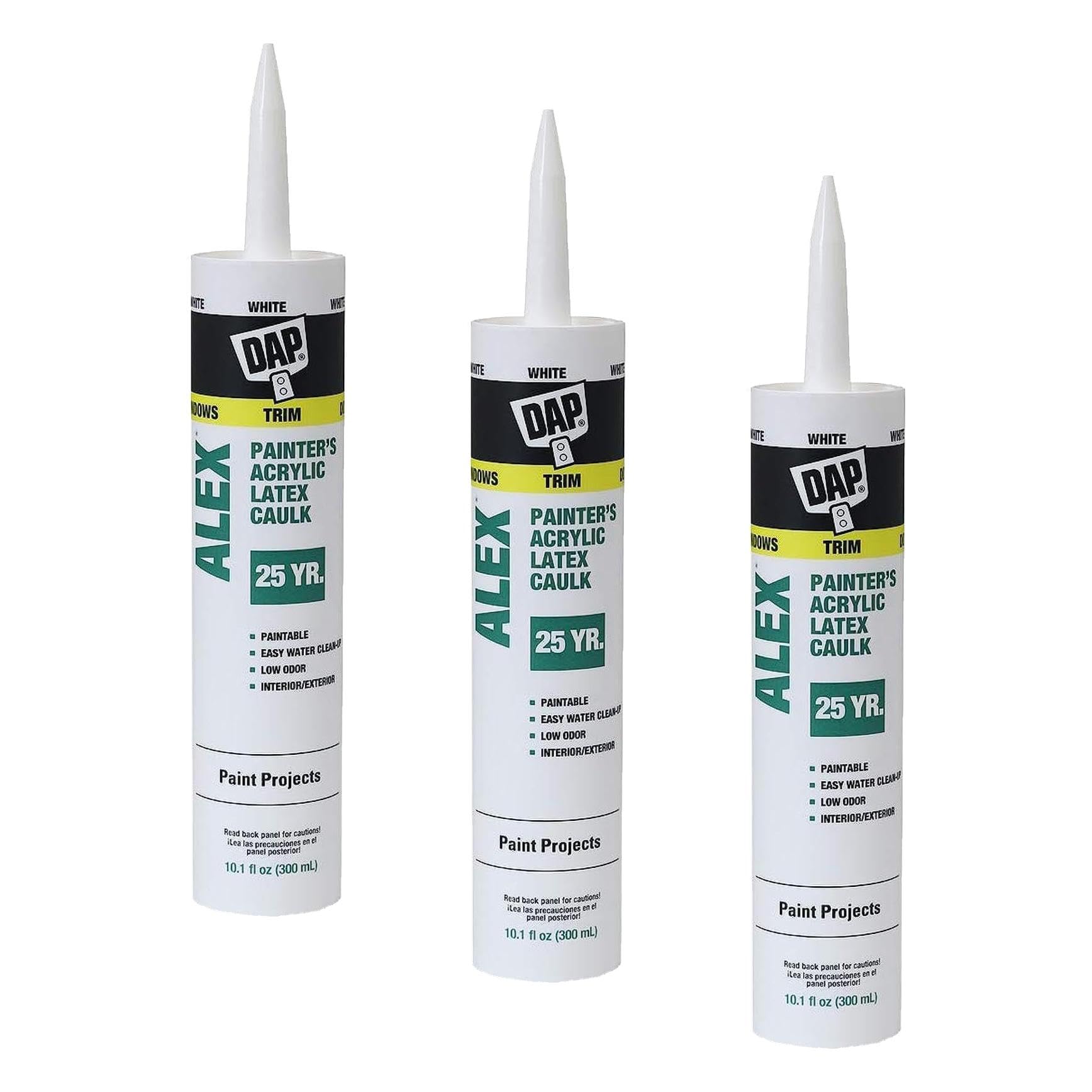 DAP Alex Painter's Acrylic Latex Caulk, White, 10.1 Oz (7079818670) (Pack of 3)