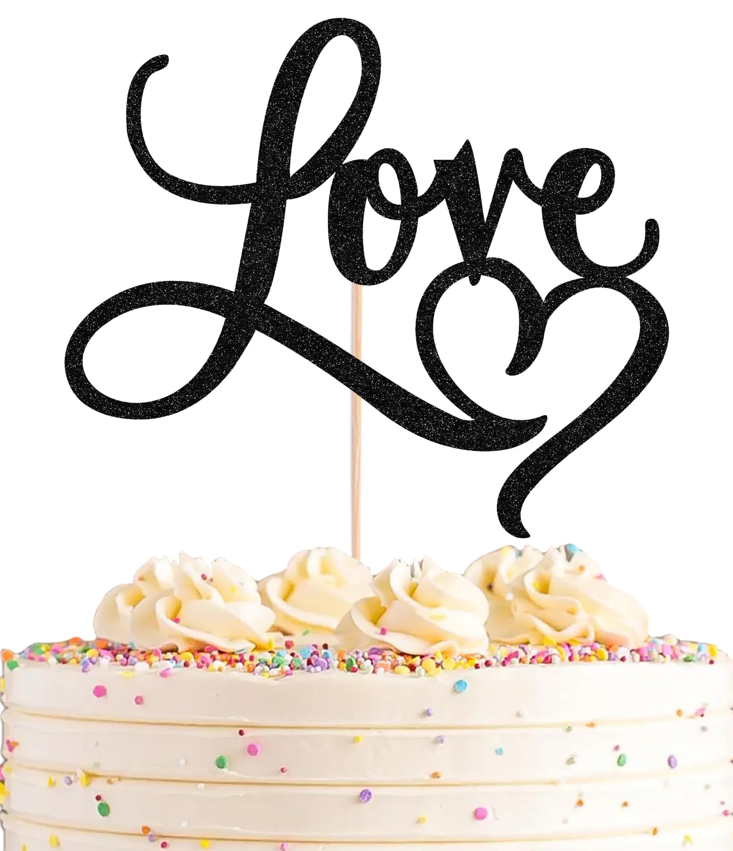 AHAORAY Love Cake Topper - Black Glitter Paper Wedding Cake Decoration Supplies, Perfect for Bridal Shower/Engagement/Anniversary/Birthday Party