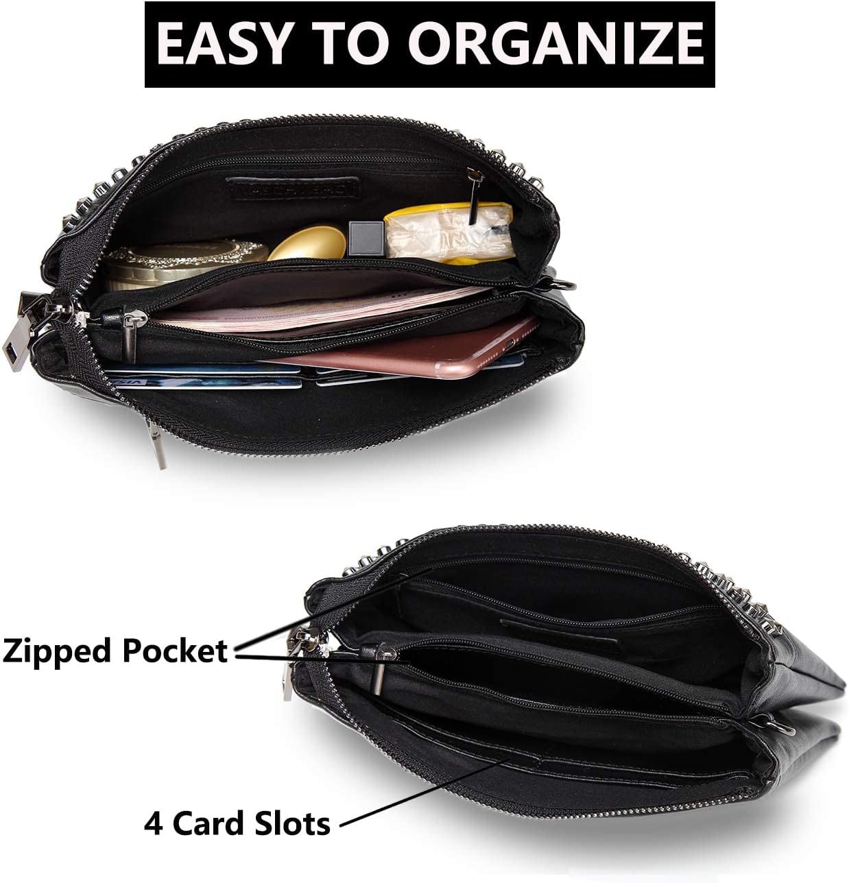 VASCHY Wristlet Clutch Purses, SAC Large Studs Soft Faux Leather Crossbody Evening Clutch Wallet for Women - Image 5