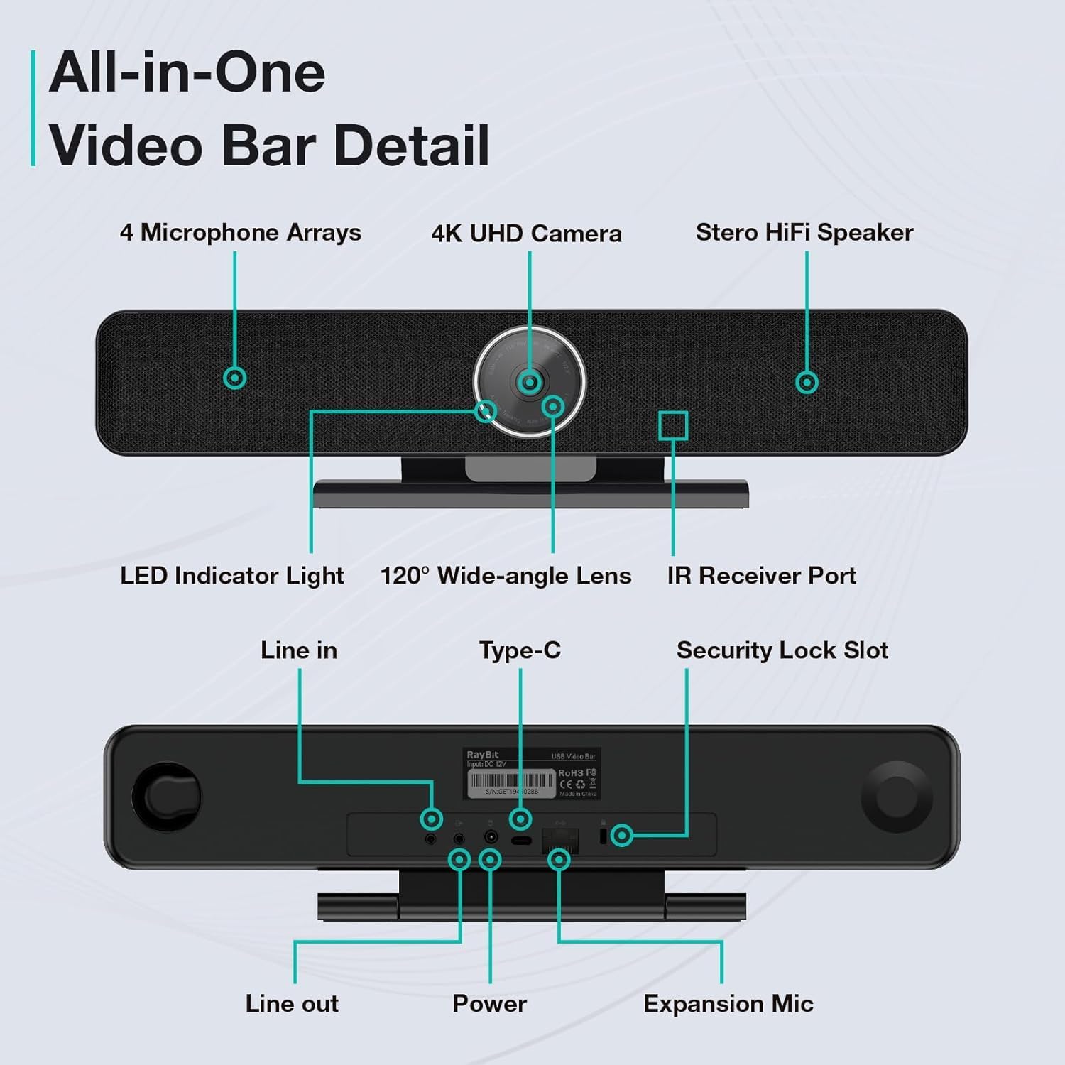 Video Conferencing System - Zoom Certificated, Ultra 4K Pro Audio and Video Conference Room Camera, Arrays & Stereo Speakers (Without addtional Microphone)