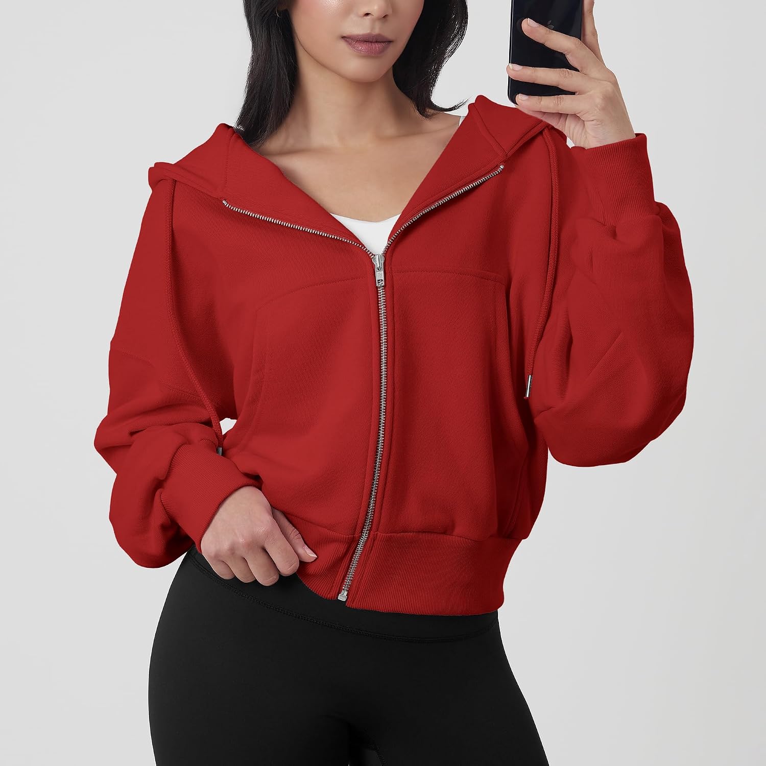GIVON Womens Oversized Fit Cropped Zip Up Hoodies Nickel Zipper Soft French Terry Hooded Sweatshirts with Kangaroo Pocket