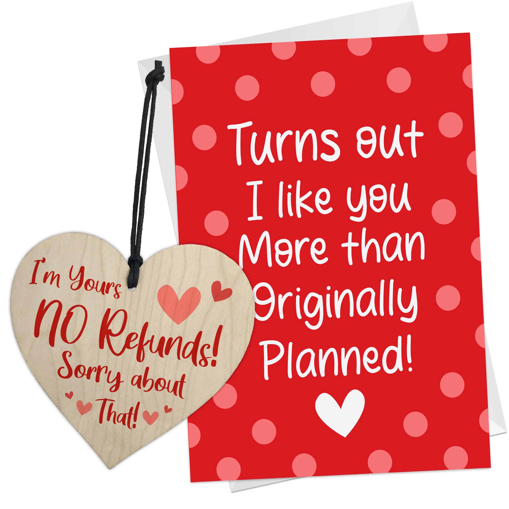 RED OCEAN Funny Valentines Card and Wood Heart for Him - Anniversary Card for Him Her - ‘I'm Yours No Refunds Sorry’ - Boyfriend Card for Valentines Day - Humour Valentine's Day Card