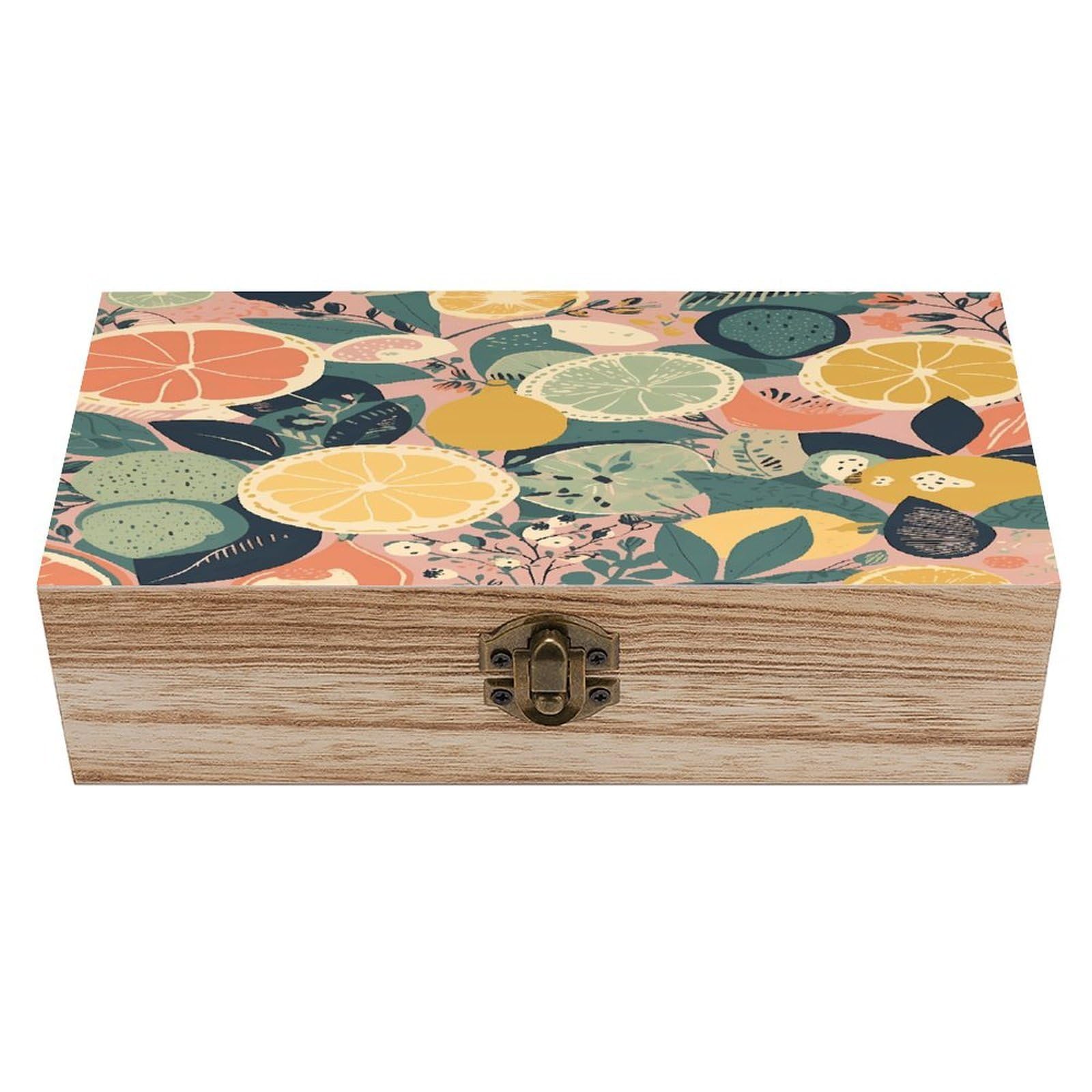 asbwuo Fruit Pattern Wood Keepsake Box Wooden Box with Hinged Lid