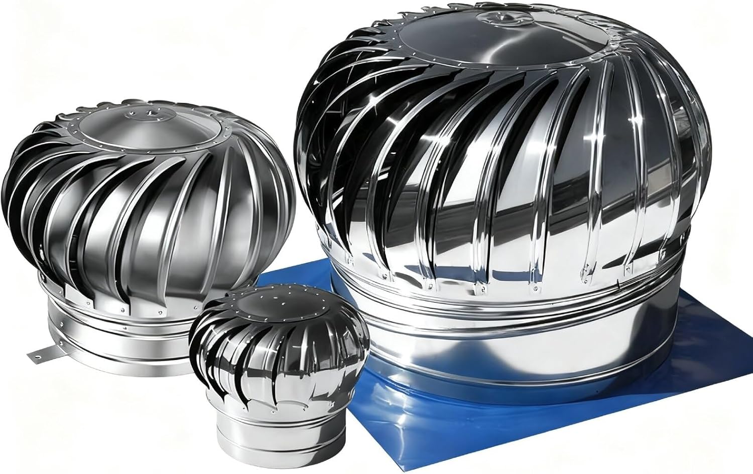 6" 8" 10" 12" Rotating Roofing Wind Turbine Stainless Steel Non Power Roof Ventilator, 110-400mm Turbine Roof Vent for Houses Factory Attic Farm Leak Proof Vent Cap Fan(400mm/15.7in)