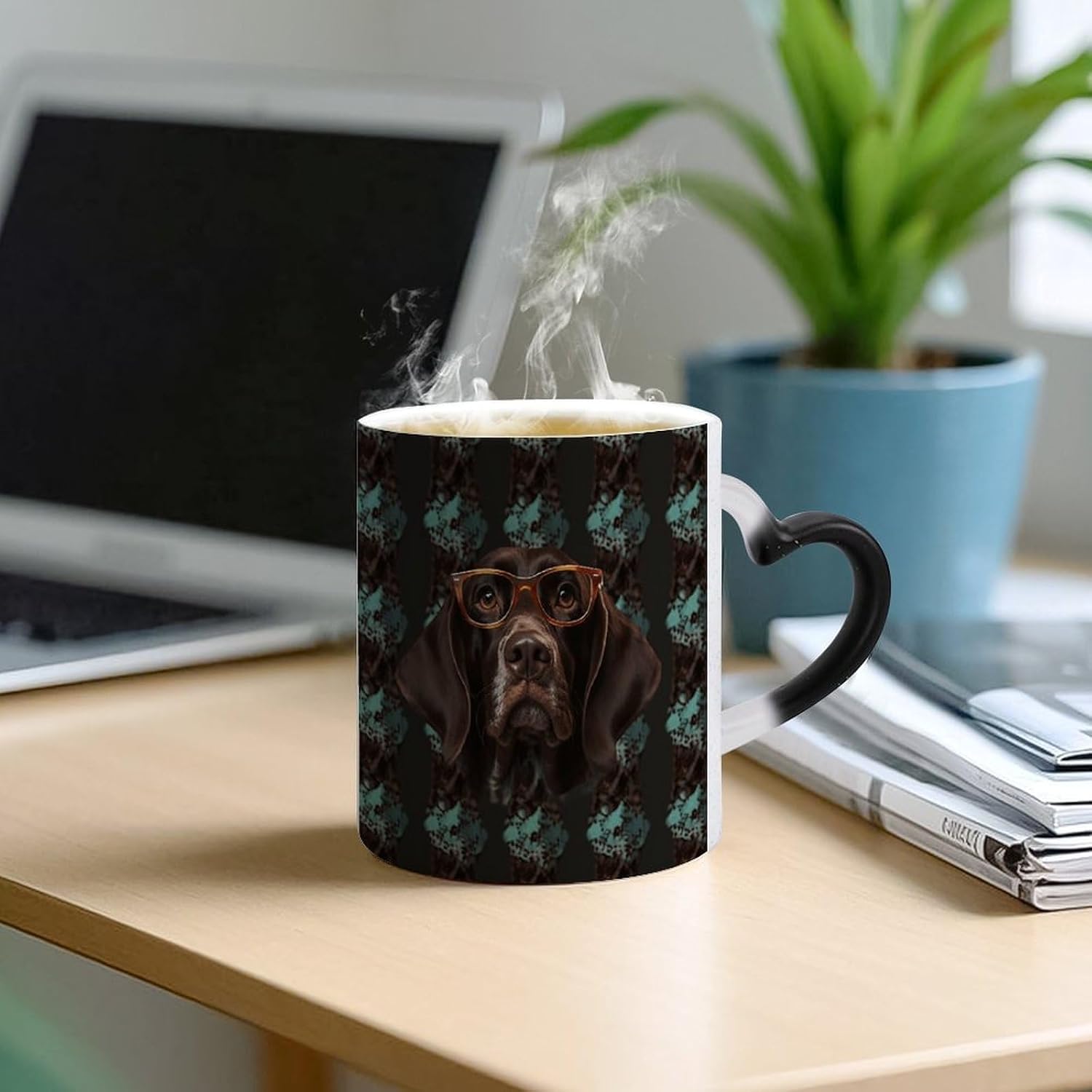 German Shorthaired Pointer in Glasses Color Changing Mug Heart-Shaped Handle Mugs Fashionable Tea Cup Coffee Cup Popular Tumbler And Cups For Office Workers Mug & Unique Gift Giving Teacup image 5
