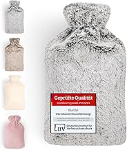 Blumtal Premium Wärmflasche mit Bezug aus weichem Kunstfell 1,5l - Wärmeflasche aus Naturkautschuk - Wärmflasche Freundin Geschenk - Hot Water Bag Luxus - auslaufsichere Bettflasche Grau