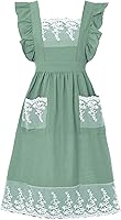 Aoomzoon Vintage Lace Ruffle Apron for Women with Pockets - Adjustable Cotton Blend for Cooking, Baking, Gardening