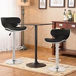 BestOffice Bar Stools Set of 2 Counter Height Adjustable Swivel Barstool with Back PU Leather Kitchen Counter Stools Dining Chairs for Home(Black)
