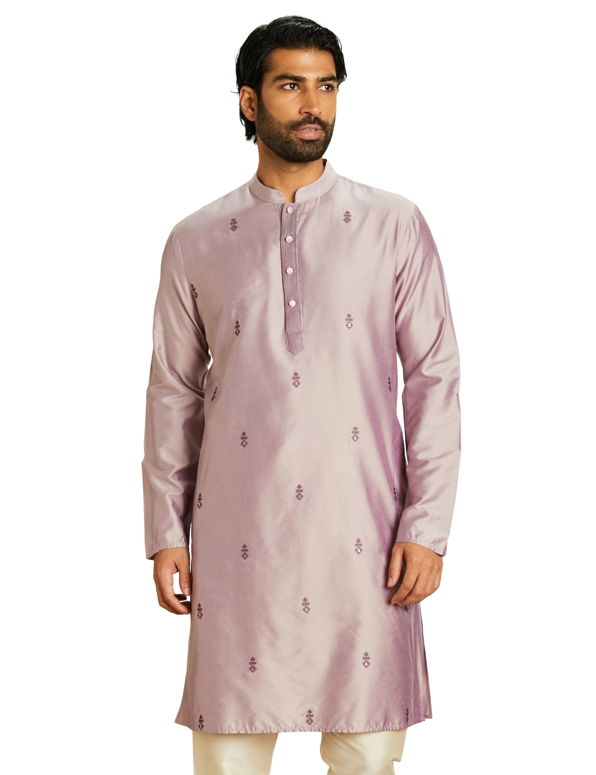 Men's Rayon Blend Solid Regular Festive Embellished Long Kurta