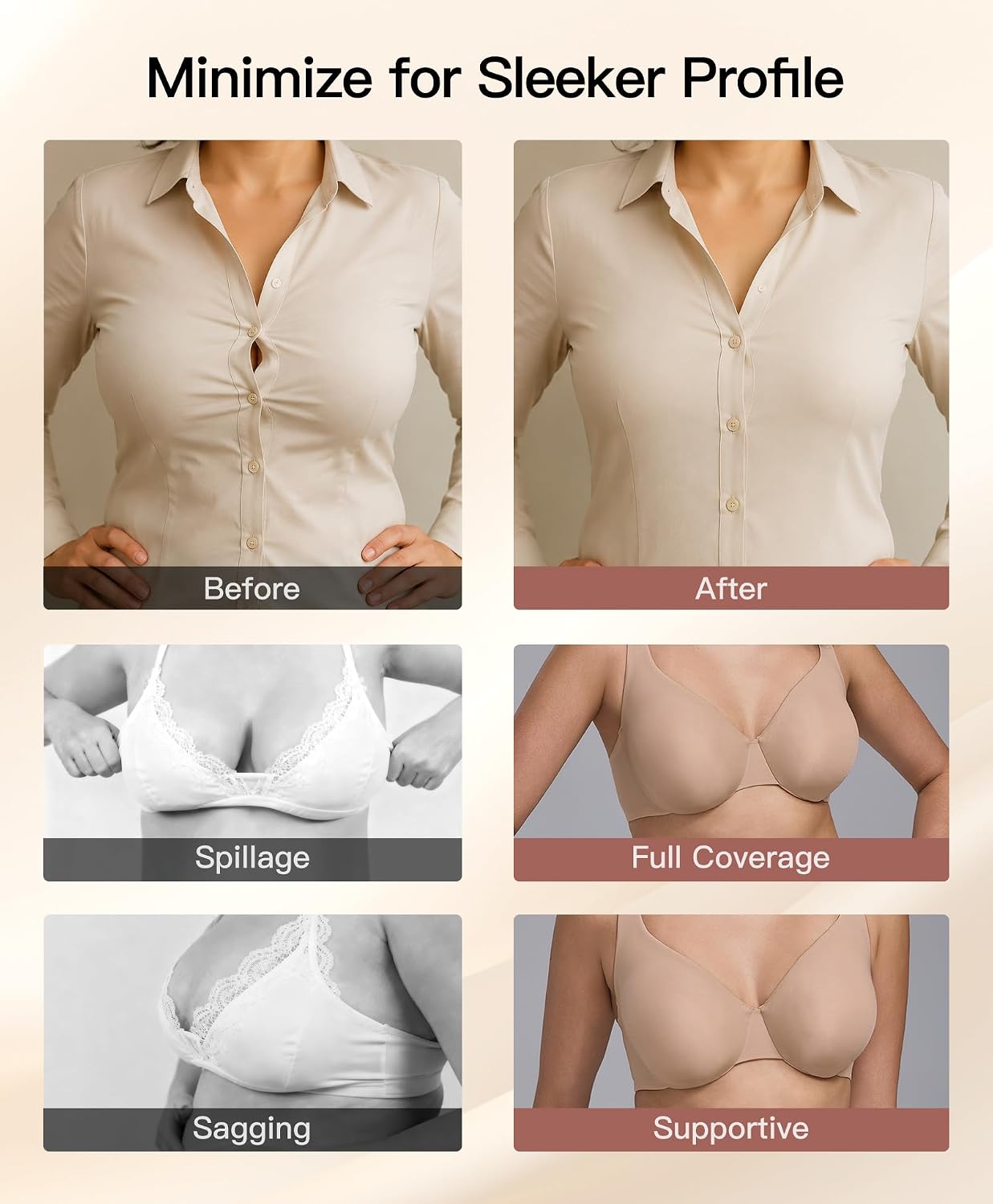 Women's Minimizer Bra Full Coverage Unlined No Padding Underwire Supportive Seamless Everyday Bras