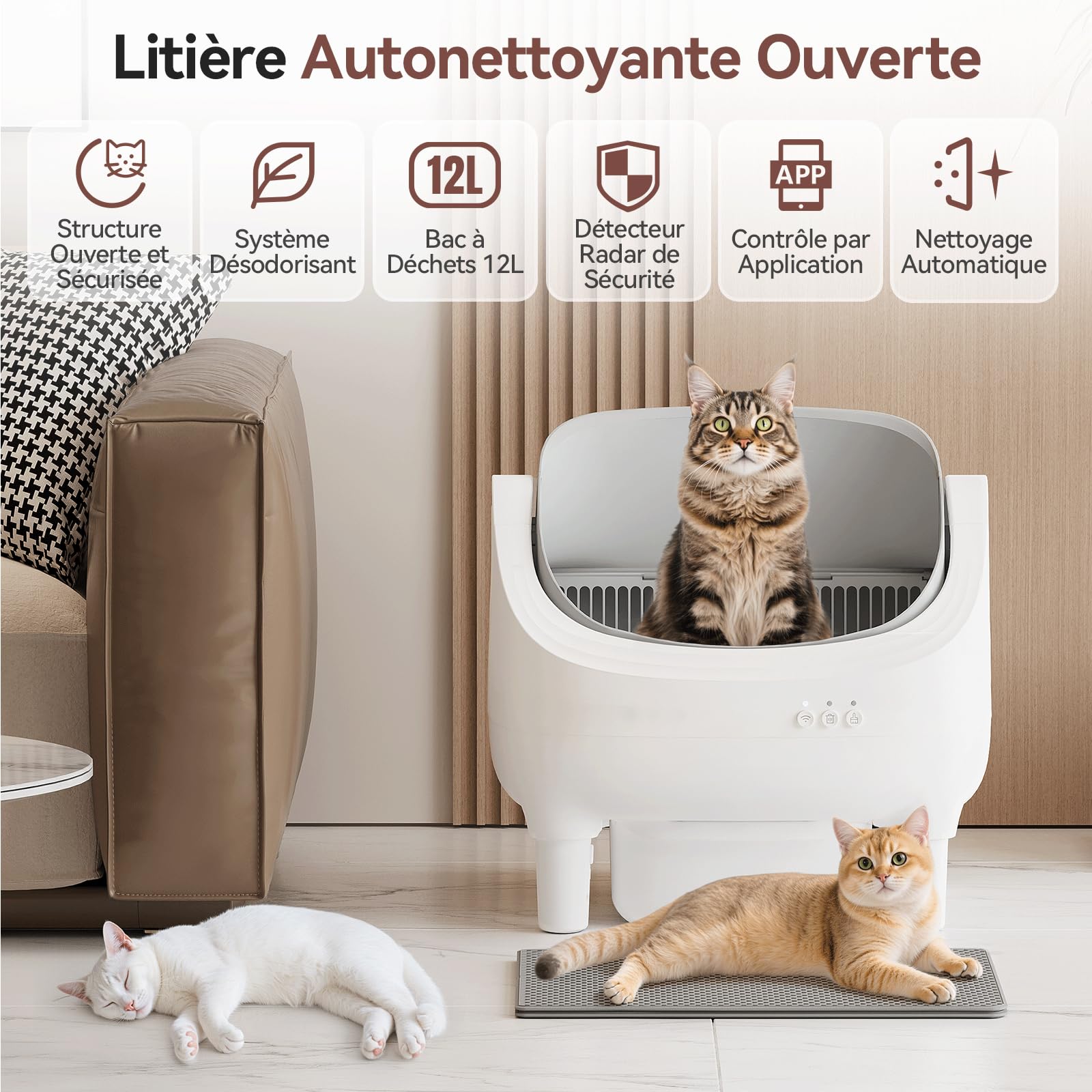 JUMMICO litiere pour Chat autonettoyante，12L litiere Chat autonettoyante