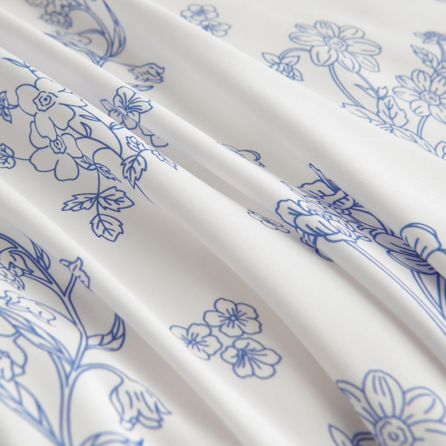 Nayoroom Blue Floral Duvet Cover Queen Size Cottagecore Flower Leaf Spring Comforter Cover 3 Pcs Soft Breathable Microfiber Pastoral Aesthetic Bedding Set with Zipper Closure