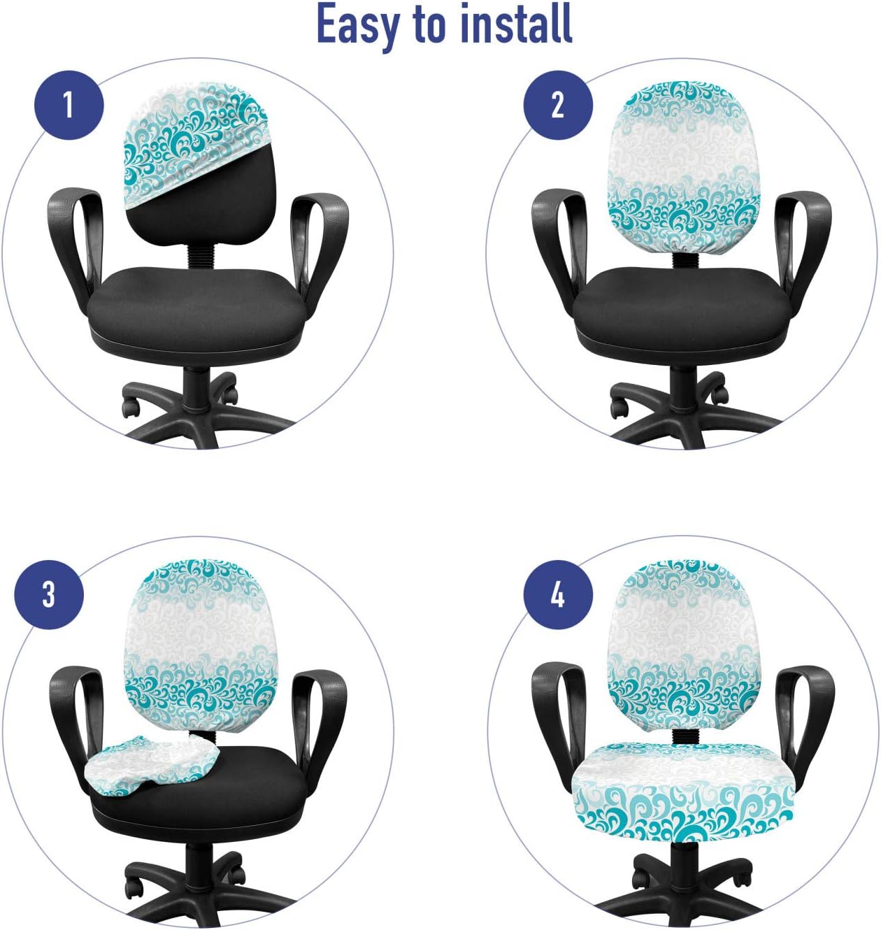 Ambesonne Turquoise Office Chair Slipcover, Abstract Floral Flowers Pattern Classic Design Illustration, Protective Stretch Decorative Fabric Cover, Standard Size, Teal Turquoise Whit