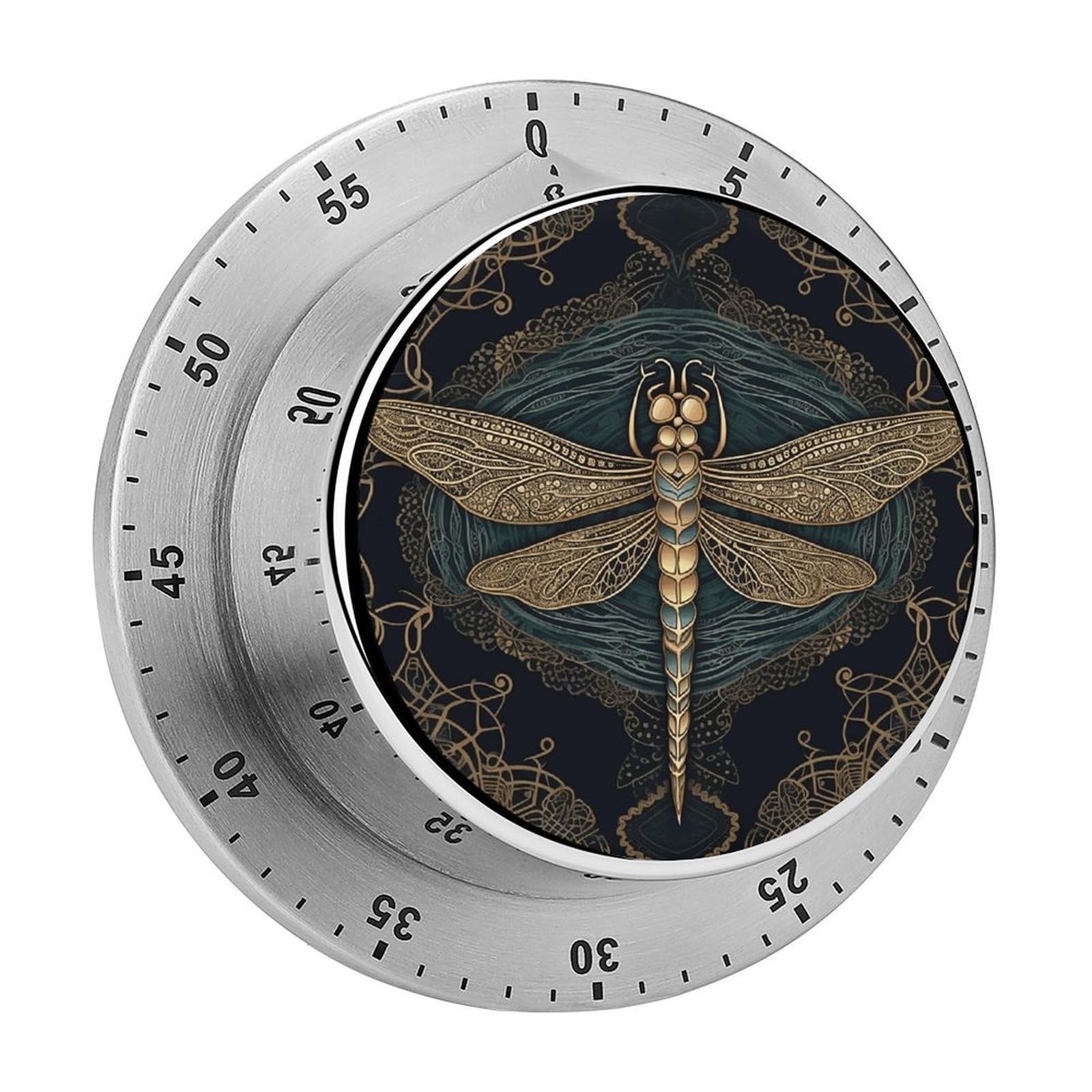 Dragonfly Timer with Loud Alarm Precision 60 Minute Wind Up Timer Portable Manual Countdown Timers Exquisite Stainless Magnetic Kitchen Timers for Cooking Chef Clock
