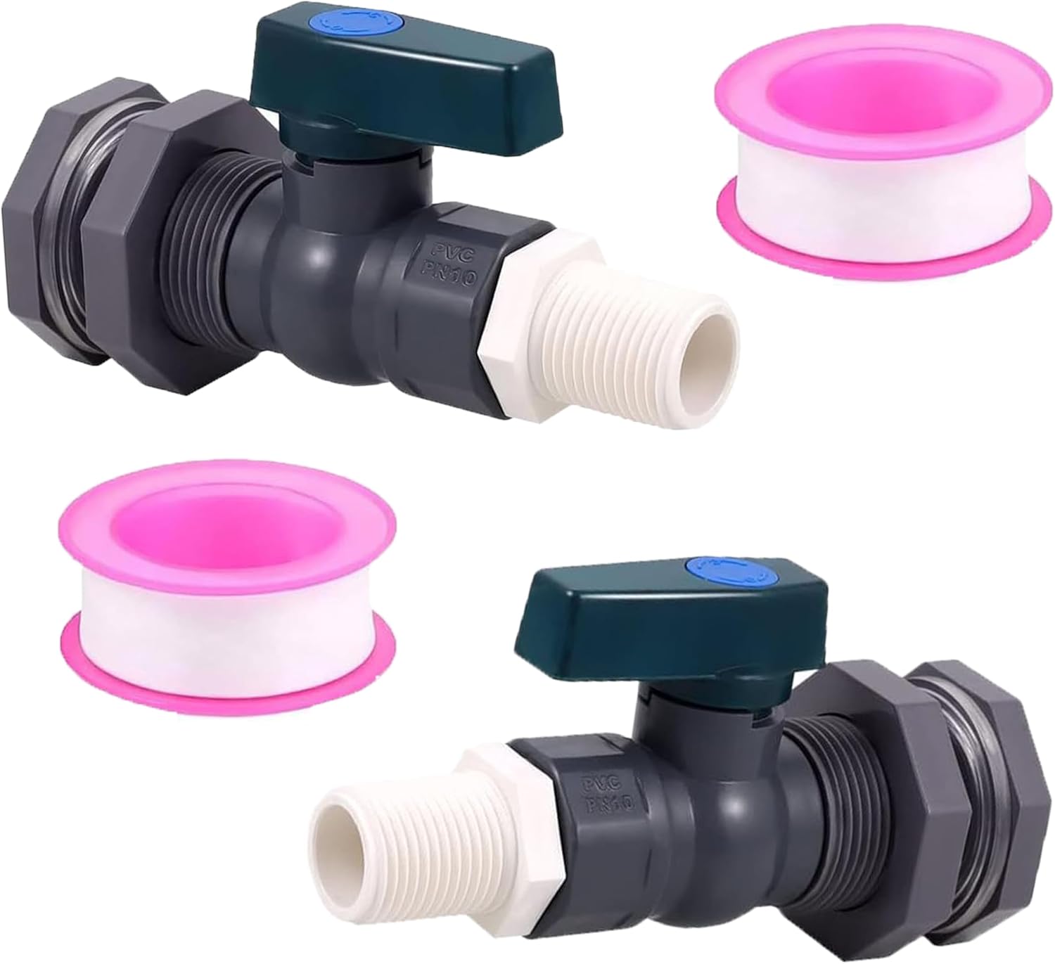 DovFv Rain Barrel Spigot Kit-with Bulkhead Fitting +Hose Adapter for Water Tanks, Aquariums, Tubs, Pools, Garden Barrels(2 Pack)