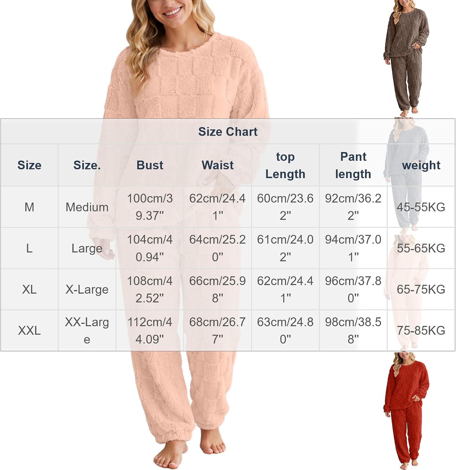 Womens Two Piece Plush Sleepwear Checkerboard Flannel Sweatsuits | Cozy Plush Textures. Drop Shoulder Designs. Stretchy Waistband. Relaxed Loose Fit. Daily Indoor Relaxing Sweatsuits.