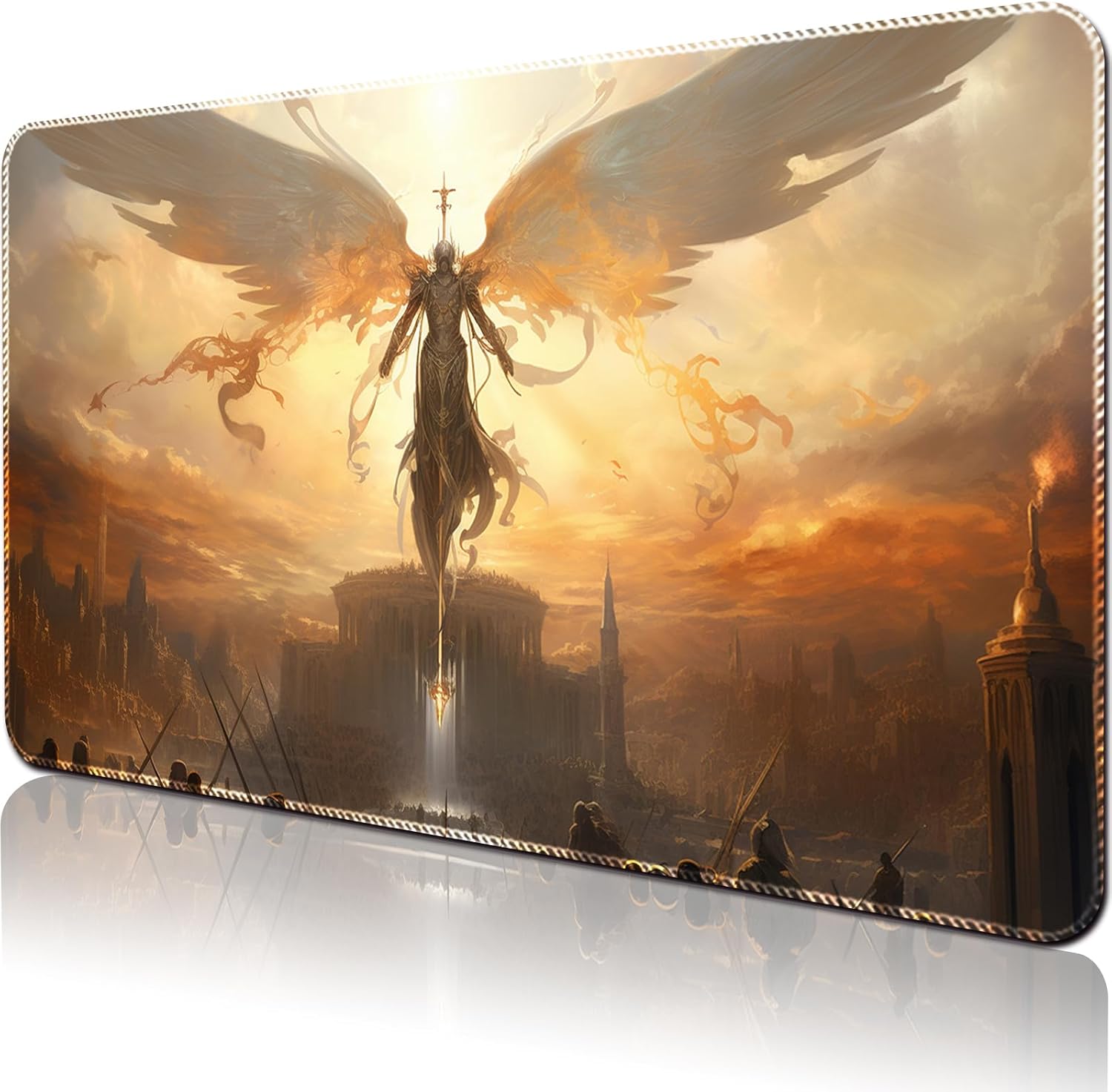 Playmat Board Game MTG Duel Playmat Trading Card 24 x 14in Game Mat Stitching Edges Compatible for TCG CCG RPG OCG with Card Zones +Includes Storage Bag (Angel Redemption,No Zone)