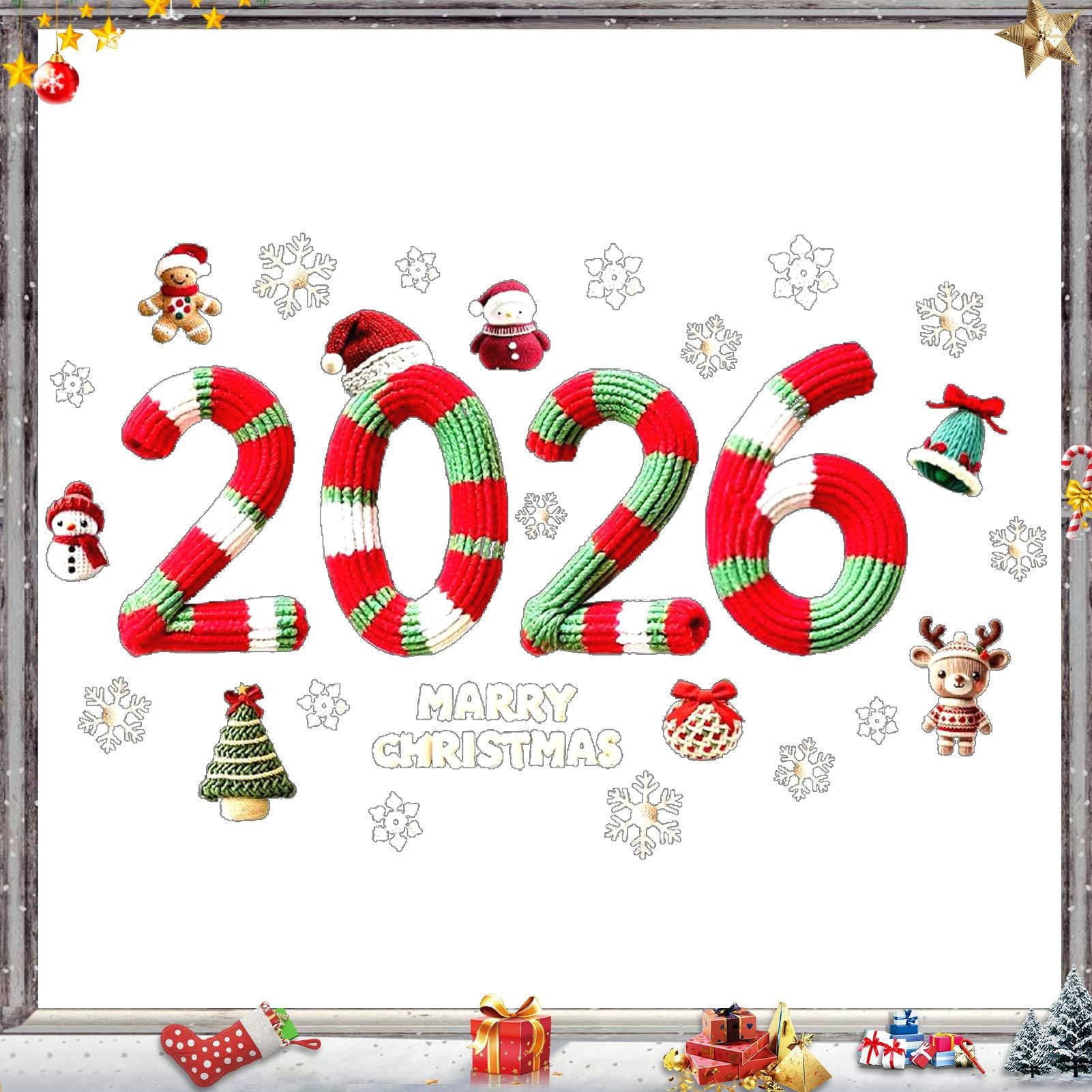 Aufkleber für Weihnachtsfenster – statische Aufkleber für Weihnachtsfenster, Zahlen 2026, Dekoration, abnehmbar, Haus, Büro, Schaufenster, Restaurant, Klassenzimmer, Innen- und Außenbereich