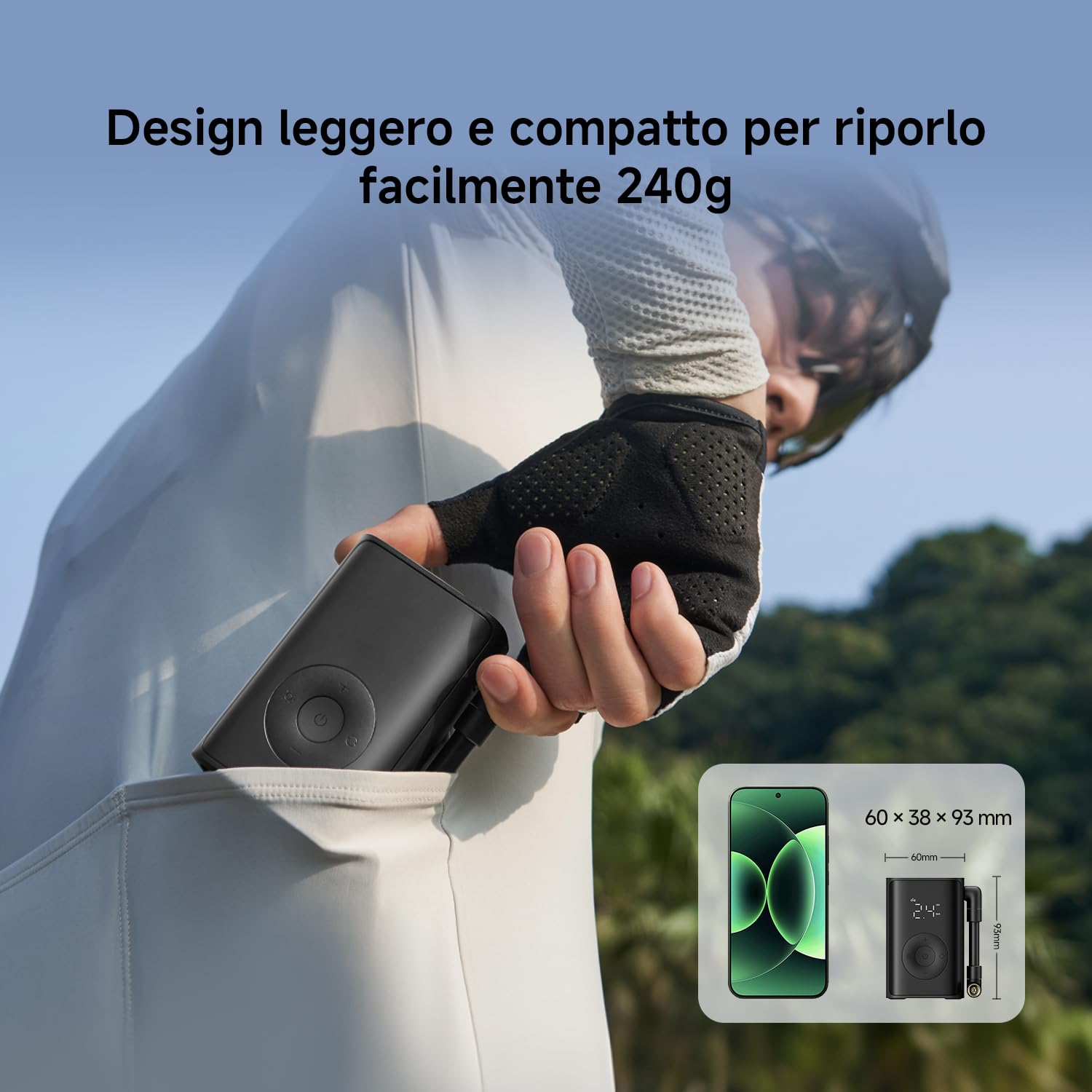 Xiaomi Mijia Compressore d'aria elettrico portatile compatto 150PSI Gonfiatore per pneumatici senza fili con schermo, luce LED Pompa d'aria per biciclette, moto, palloni, monopattini elettrici
