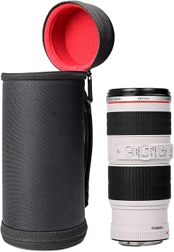 Semi-Hard Lense Case for DSLR Camera Lens Canon, Nikon, Sony, Pentax, Olympus, Panasonic,etc, Medium Size with Carabiner, Lens Cleaning Wipe Black Medium