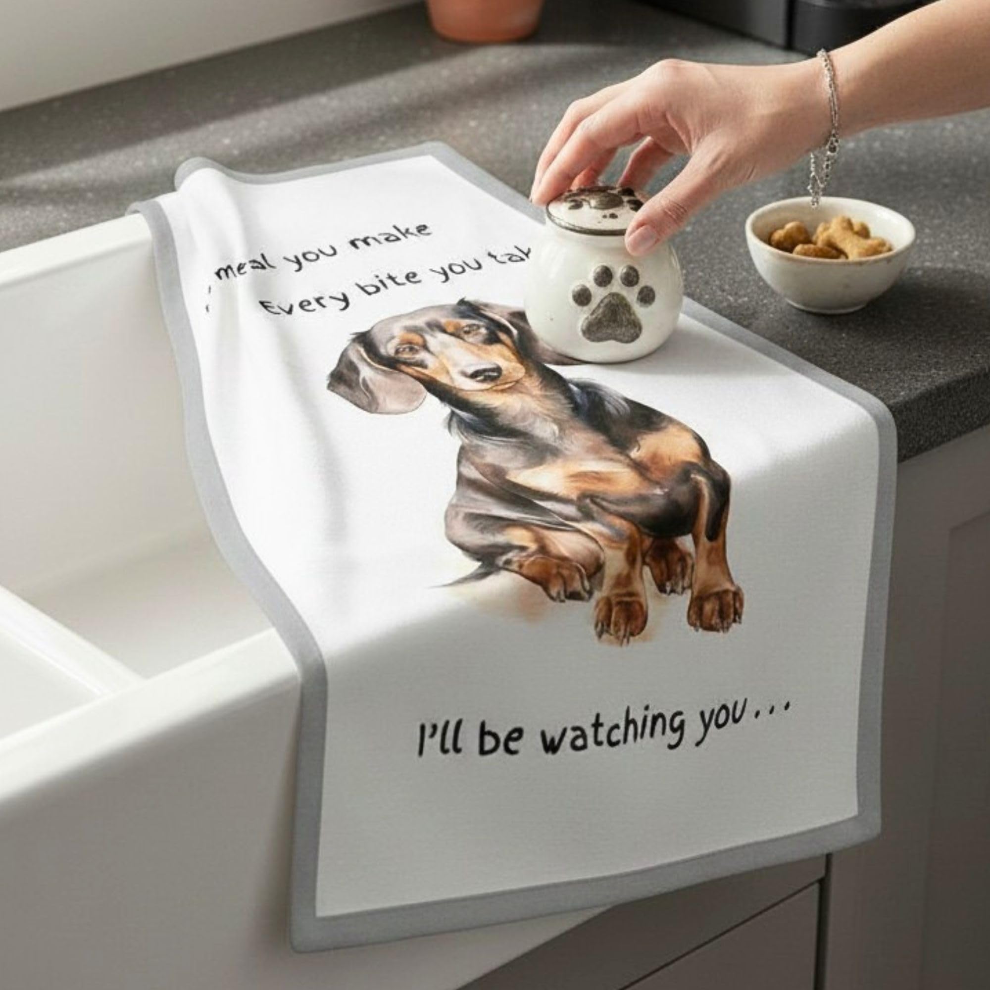 Dachshund Dog Tea Towel Cotton Watching You Dish Cloth Lover Stocking Gift
