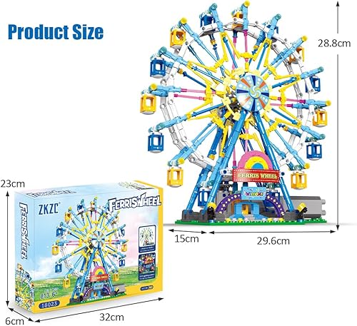 Miniatura 5 de Benuefe Juego de bloques de construcción de rueda de fortuna giratoria con kit de iluminación, kits de construcción de parque de atracciones de