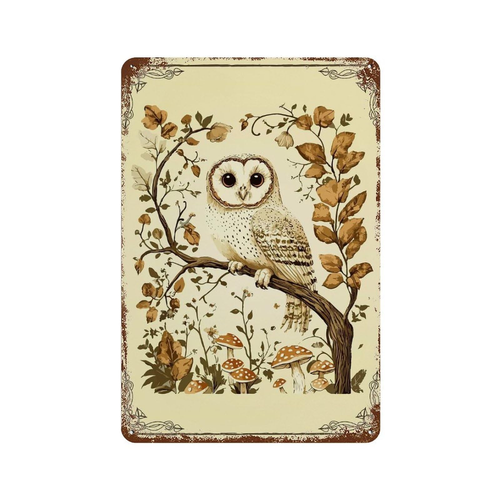 Owl Autumn Forest Cottagecore Weathered Tin Sign 11.8"x7.9", Rustic Home Decor for Garage, Pub Or Kitchen