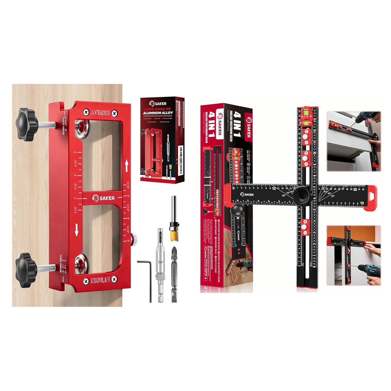 Saker 4-in-1 Drilling Positioning Ruler and Saker Door Hinge Jig