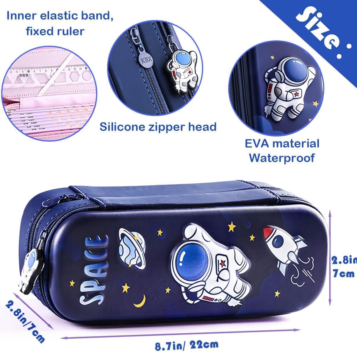 WireScorts Double Layer Space Pencil Case 3D Cover Eva Space Astronaut Theme Large Capacity Pencil Pouch Multifunctional Stationery Organizer for School - (Double Layer Space - Blue) - Image 4 thumbnail
