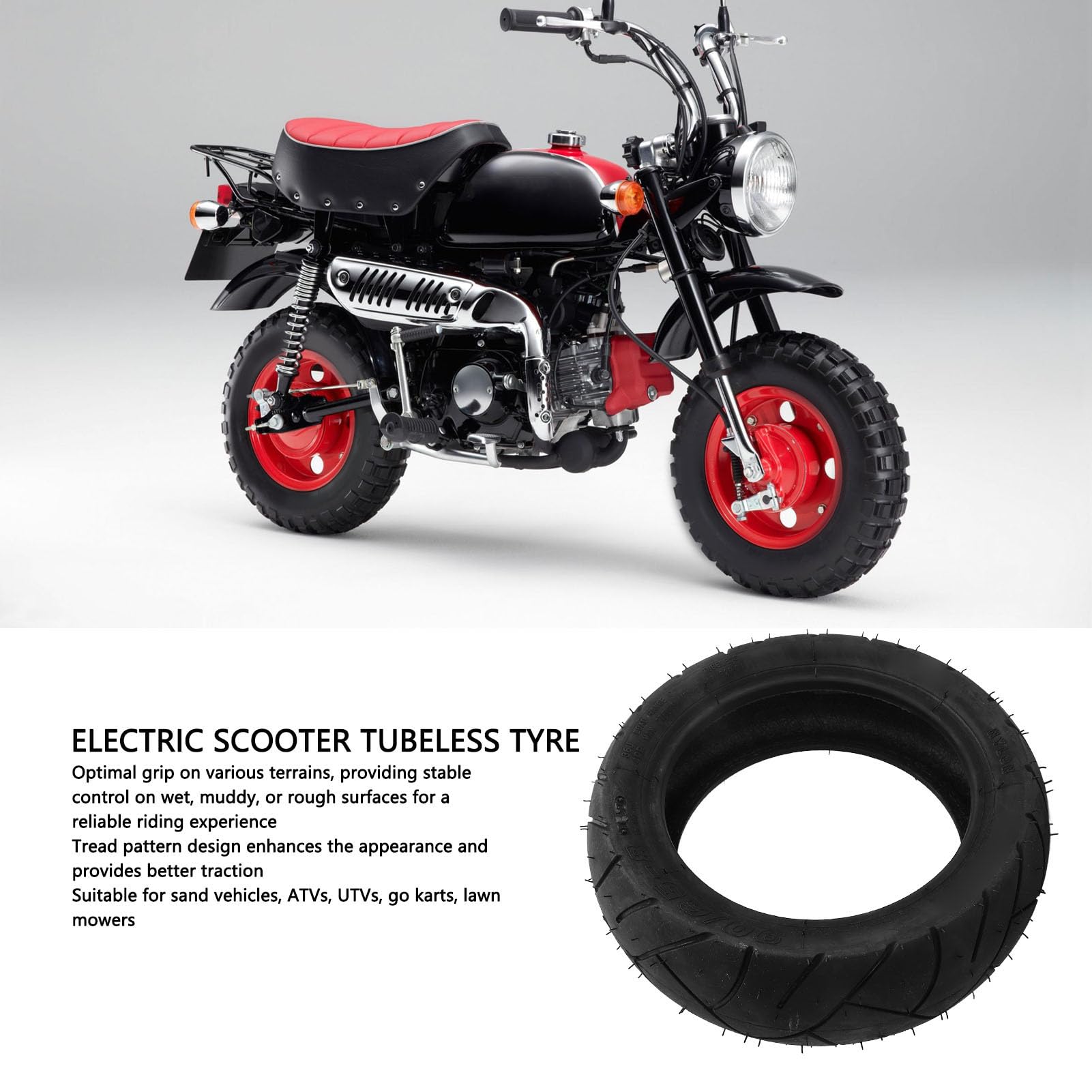 Keenso Electric Scooter Tubeless Tyre, 90/65?8 Front Wheel Tubeless Tire Wear Rubber Electric Scooter Replacement Tyre for Super Pocket Bike