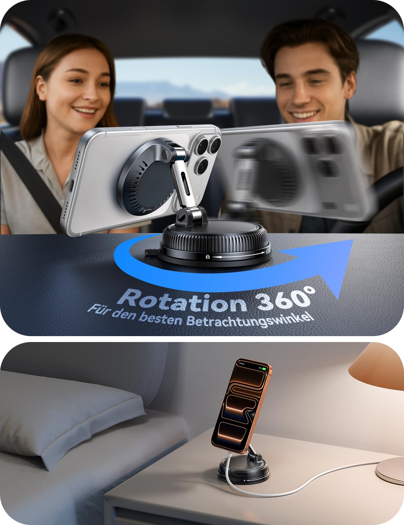 JOYROOM 15w Magsafe Chargeur Voiture [Ventouse à Vide & Gel Ultra-Fort] Support Telephone Voiture Magsafe Rotatif à 360° et Pliable Support Telephone Voiture Induction pour Iphone 17 16 15 14 13 12