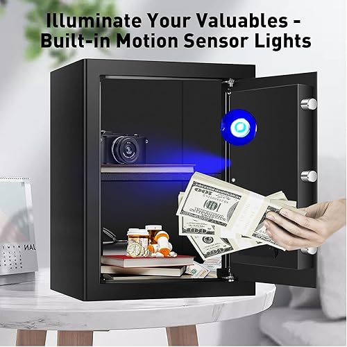 Miniatura 5 de Cajas fuertes grandes de 3.3 pies cúbicos para uso doméstico, a prueba de fuego y agua, seguridad digital con llave y combinación, caja fuerte para