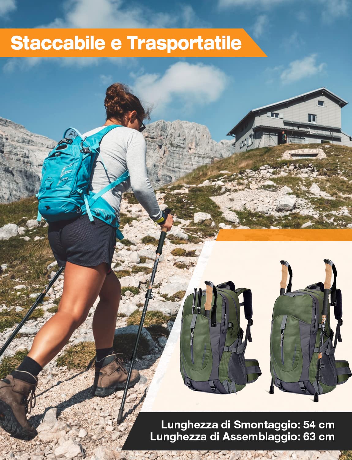 Glymnis Bastoni Trekking Bastoncini Da Trekking 3 Sezioni in Fibra Di Carbonio Ultraleggero E Telescopico Lunghezza Regolabile 65-135cm Con Sistema Di Blocco Rapido E Impugnatura in Sughero
