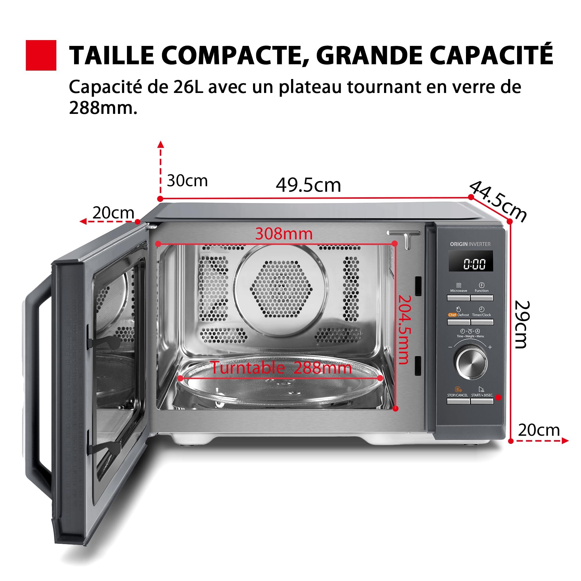 Toshiba Four à Micro-ondes Multifonction 26L,MW3-AC26SFI(MG), Grande capacité, Combiné 6-en-1 avec Friteuse à Air, Chef Defrost, Avec bol vapeur, Gris Morandi